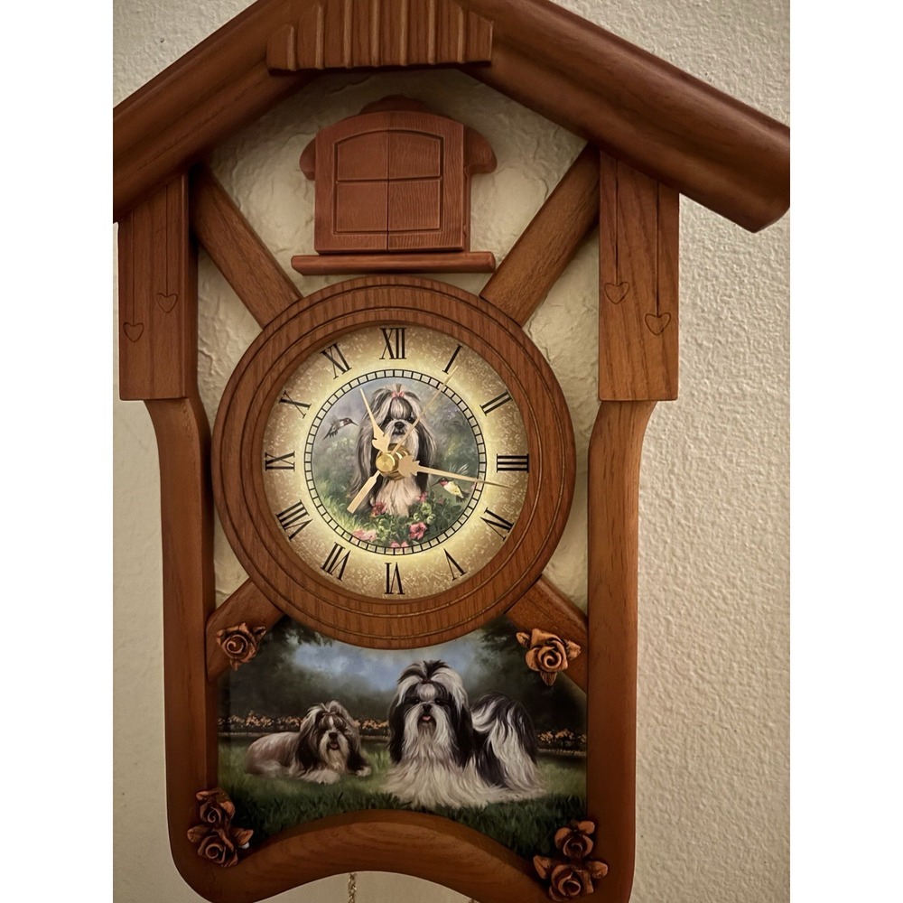 Bradford Exchange "Shih Tzus‎ Make a House a Home" cuckoo clock Linda Picken EUC